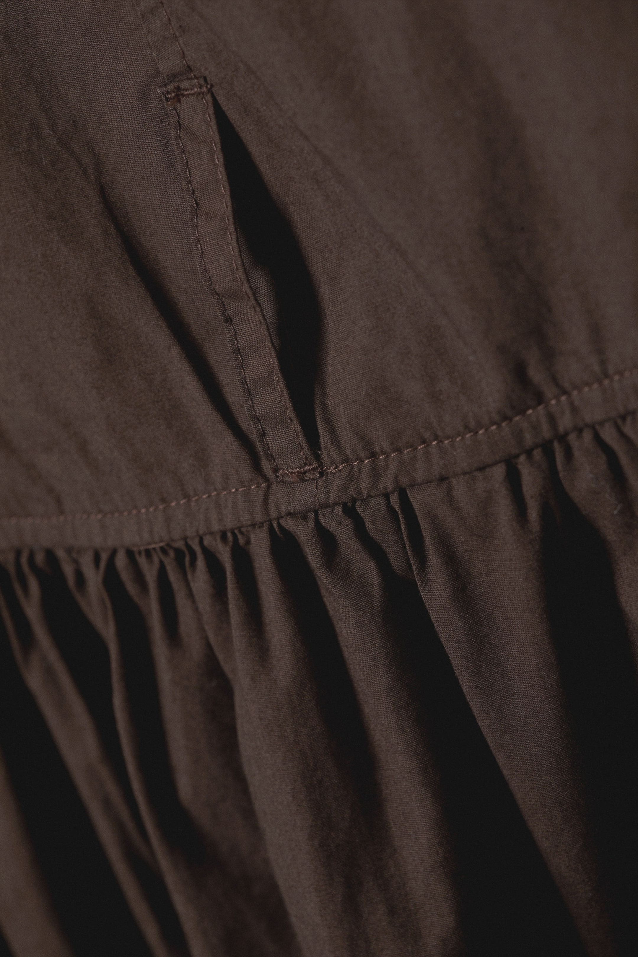 Dark Brown - Gathered Cotton Poplin Maxi Skirt - 5