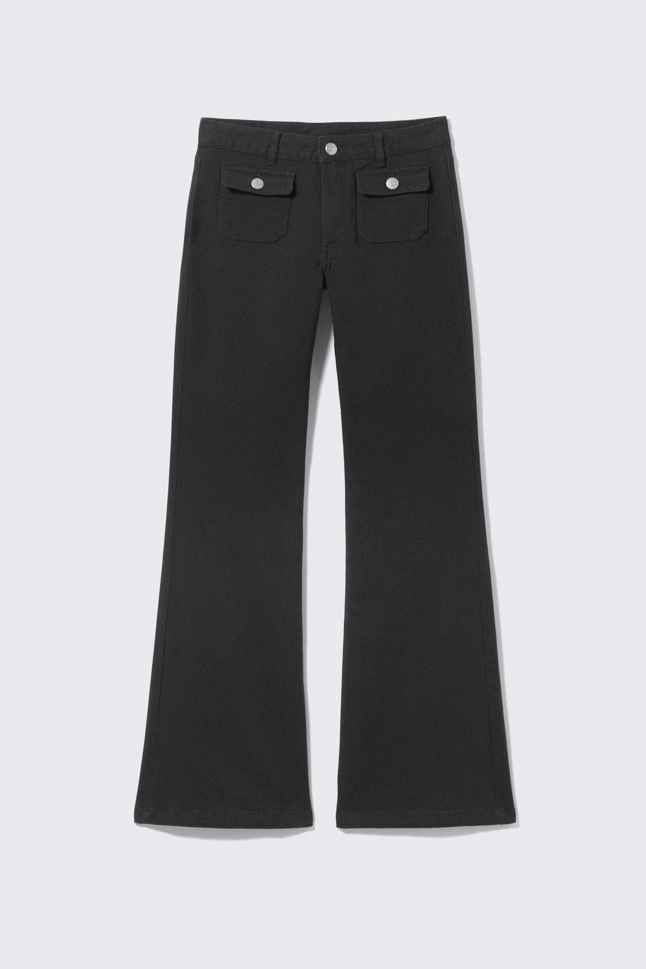 Black - Low Waisted Bootcut Twill Trousers - 4
