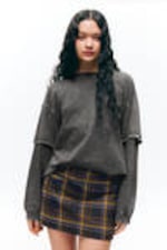 Washed Black - Long-Sleeved Double-Layered Oversized T-shirt - 0