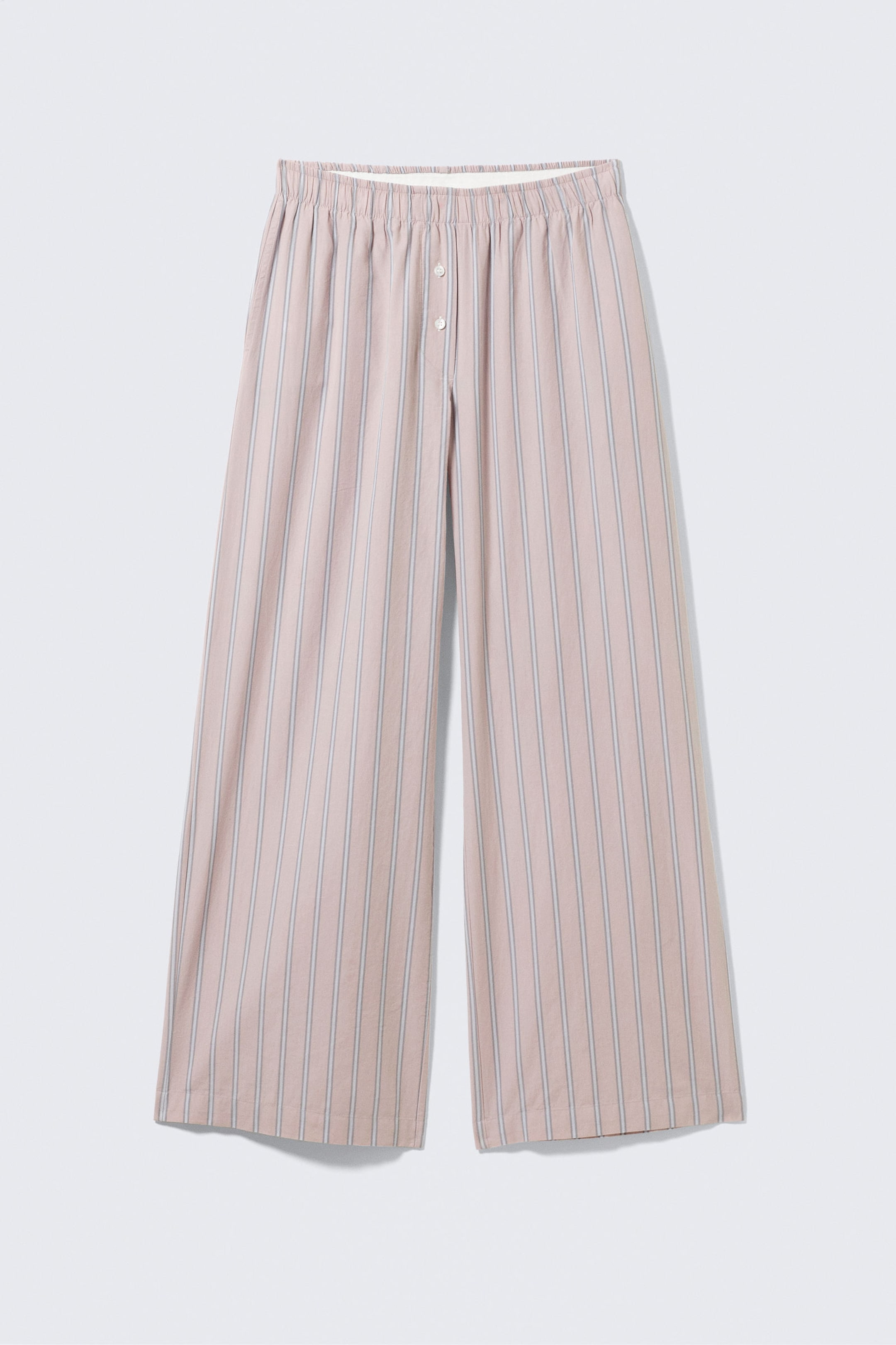 Striped Light Pink - Wide-Leg Cotton Twill Trousers - 6