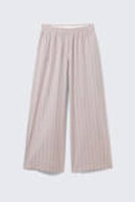 Striped Light Pink - Wide-Leg Cotton Twill Trousers - 6