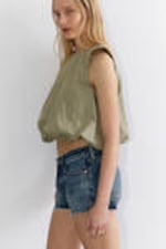 Khaki Green - Balloon Hem Sleeveless Poplin Top - 0