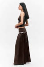 Dark Brown - Gathered Cotton Poplin Maxi Skirt - 2