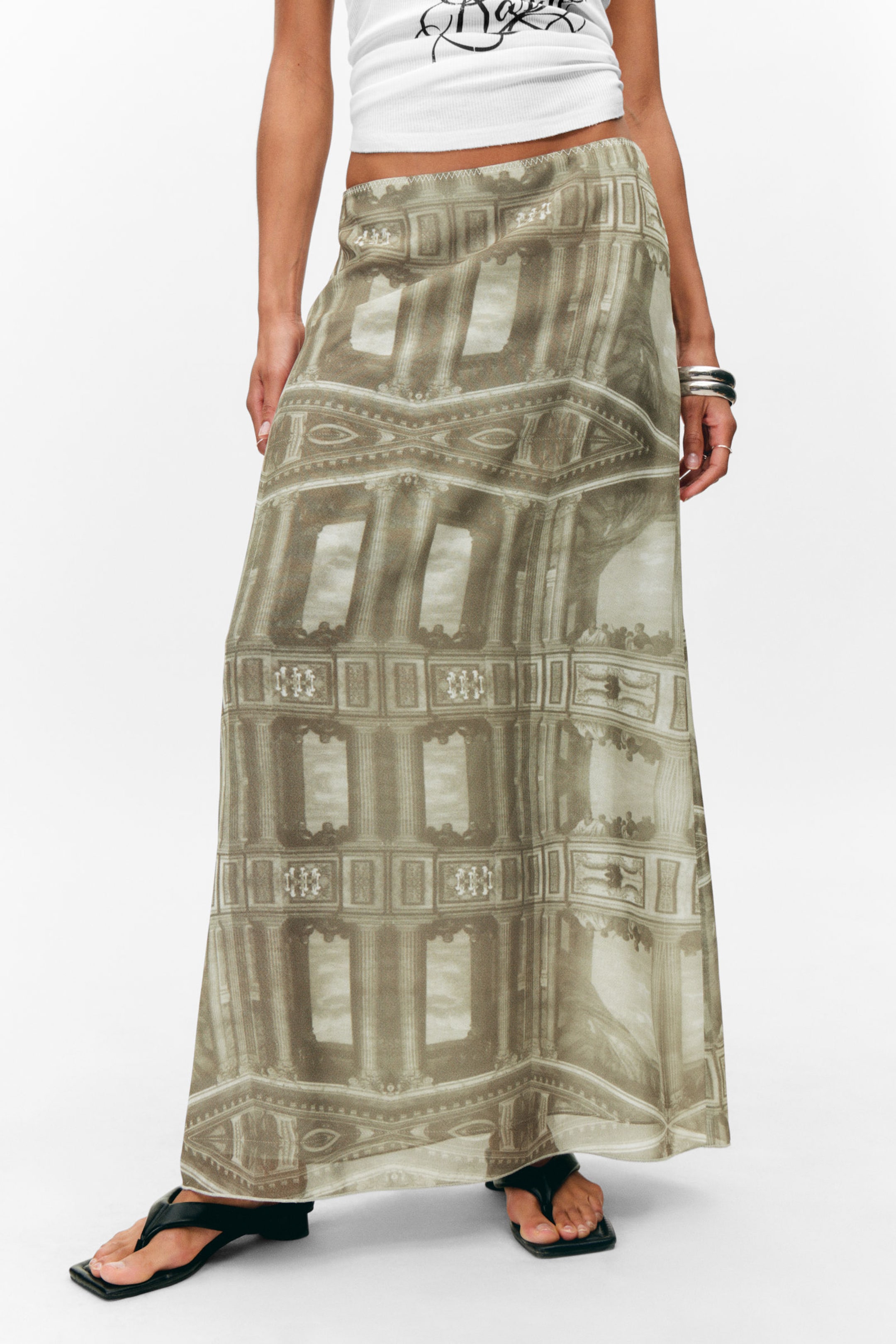 #6E6255 - Printed Low Rise Maxi Skirt - 2