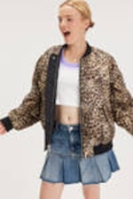 Leopard/Black - Loose Reversible Bomber Jacket - 2
