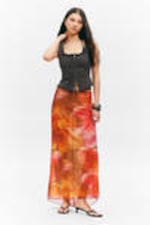 Orange/Red - Calypso Flower - Flowy High-Low Maxi Skirt - 0