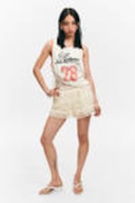 White - Frilled Lace Mini Shorts - 0