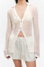 Dusty White - Open-Knit V-neck Cardigan - 2