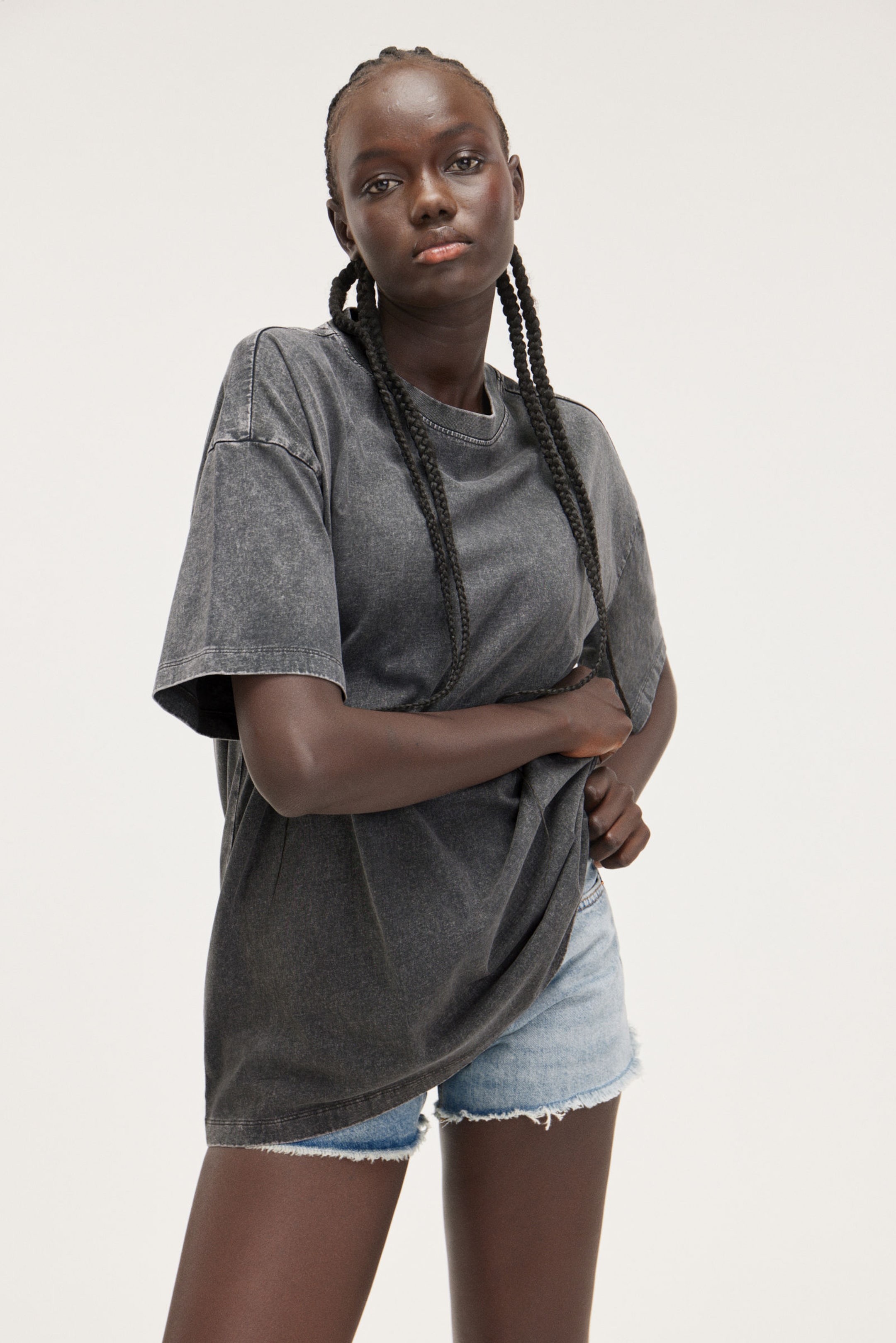 Washed Black - Oversized Cotton T-shirt - 0