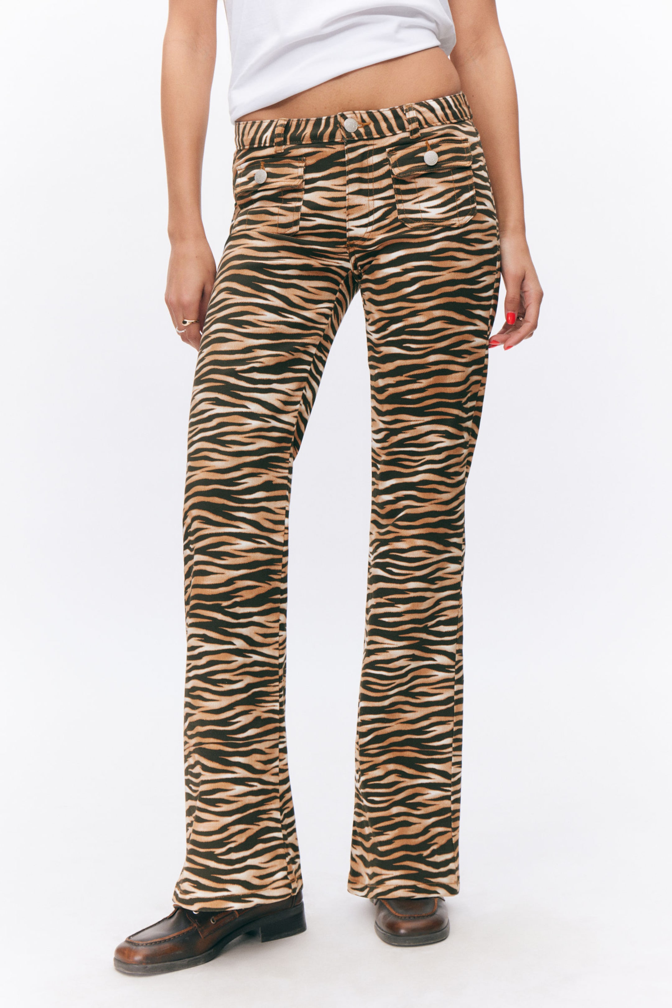 Tiger Striped - Low Waisted Bootcut Twill Trousers - 1