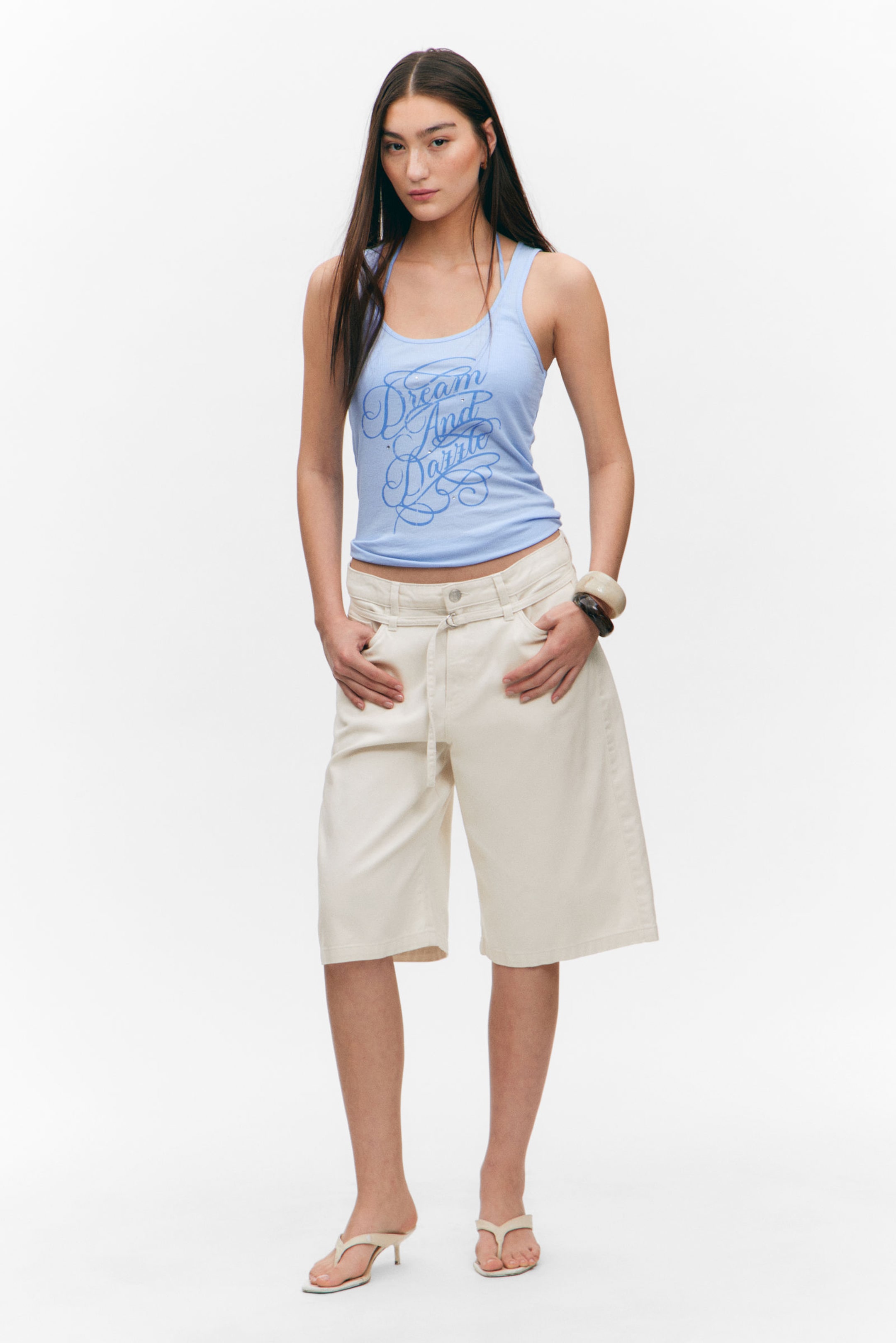 Light Blue - Dream & dazzle - Printed Fitted Tank Top - 1