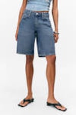 Sunset Blue - Medium Blue - Imoo Low-Rise Wide Leg Denim Shorts - 1