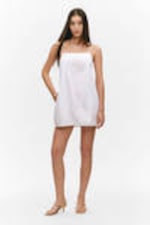 White - Tie-Back Twill Mini Dress - 0