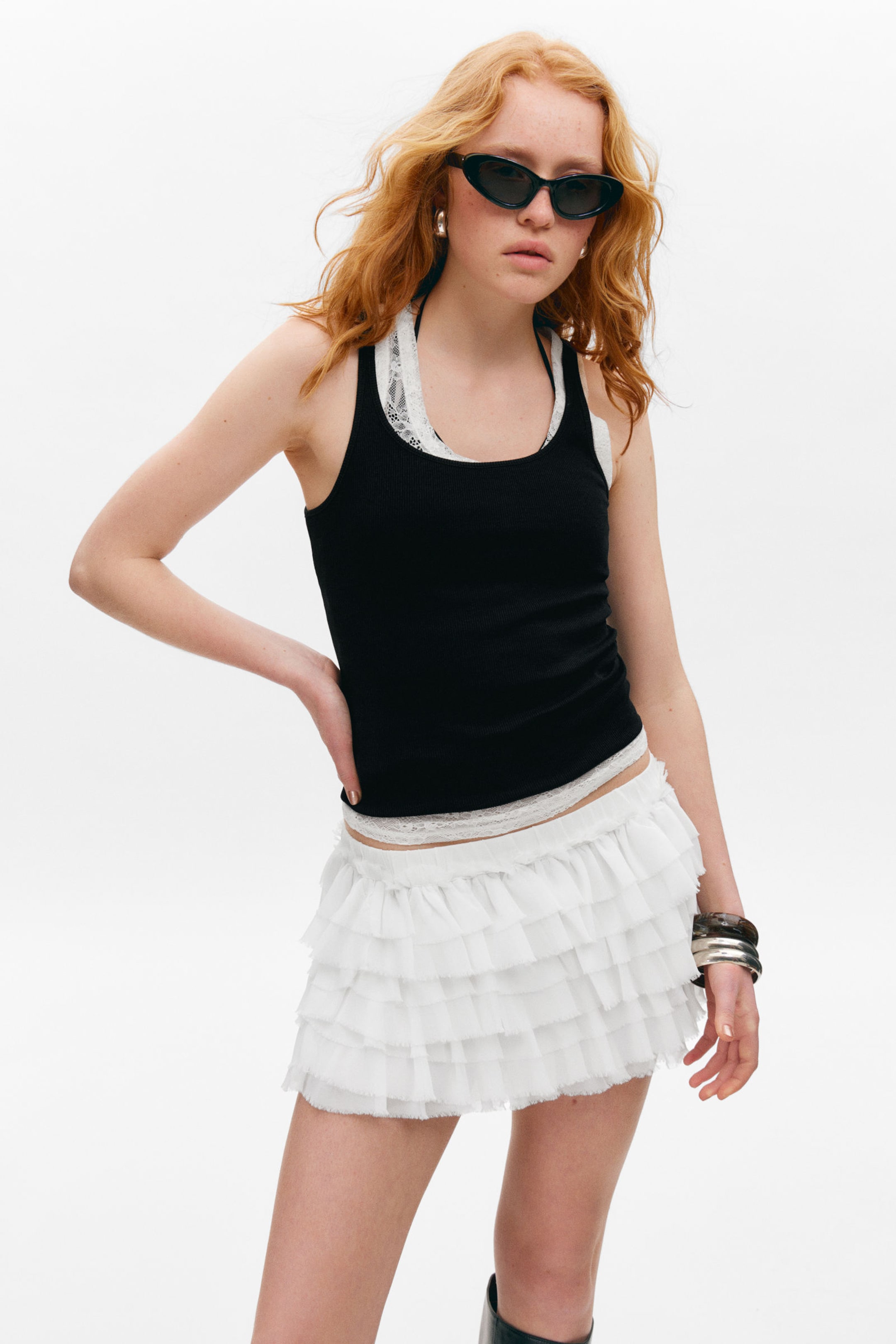#F0EFEC - Layered Frill Mini Skirt - 2