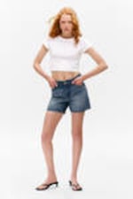 Mountain Blue - Medium Blue - Aimo Mid-Rise Straight Leg Denim Shorts - 0