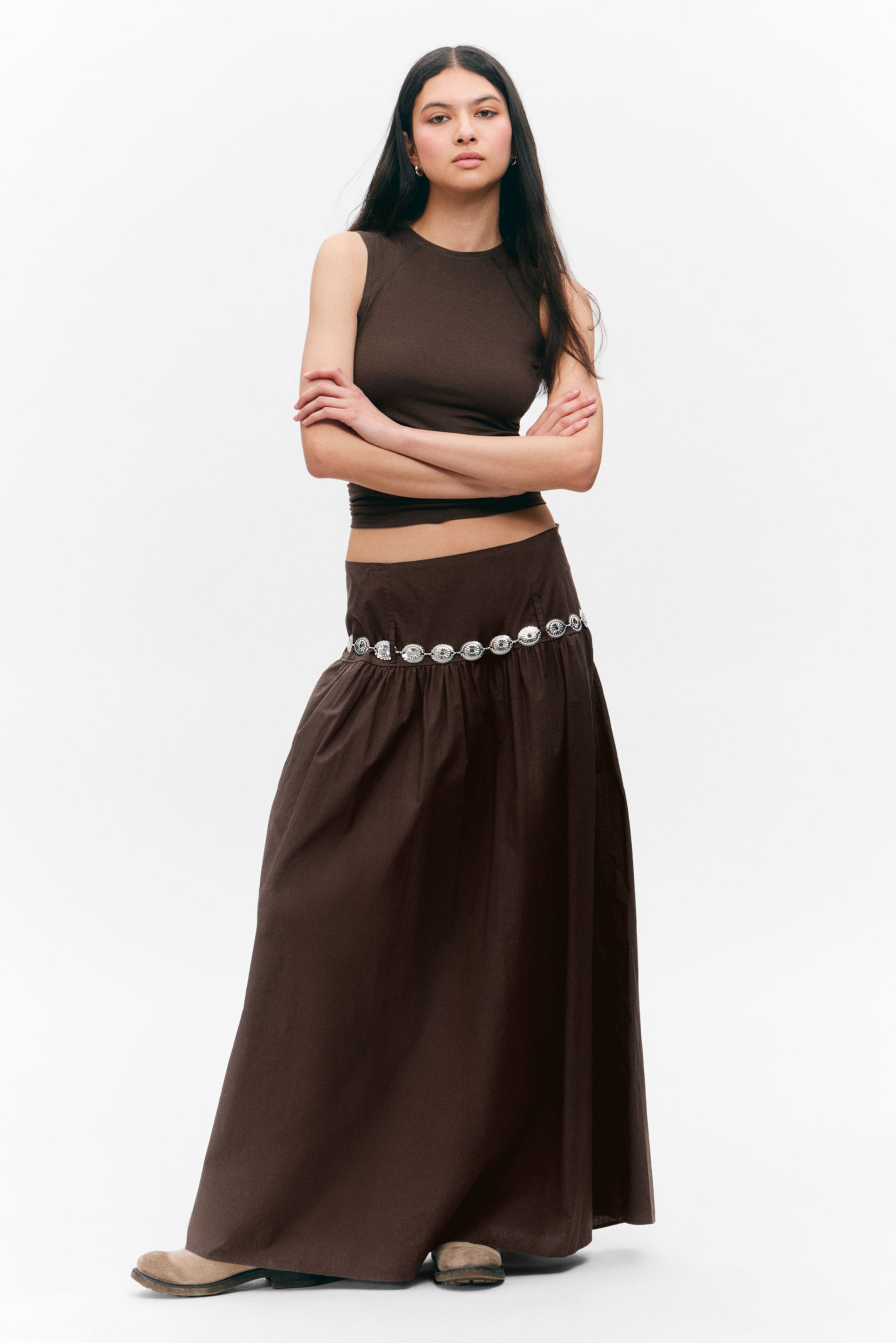 #423935 - Gathered Cotton Poplin Maxi Skirt - 1