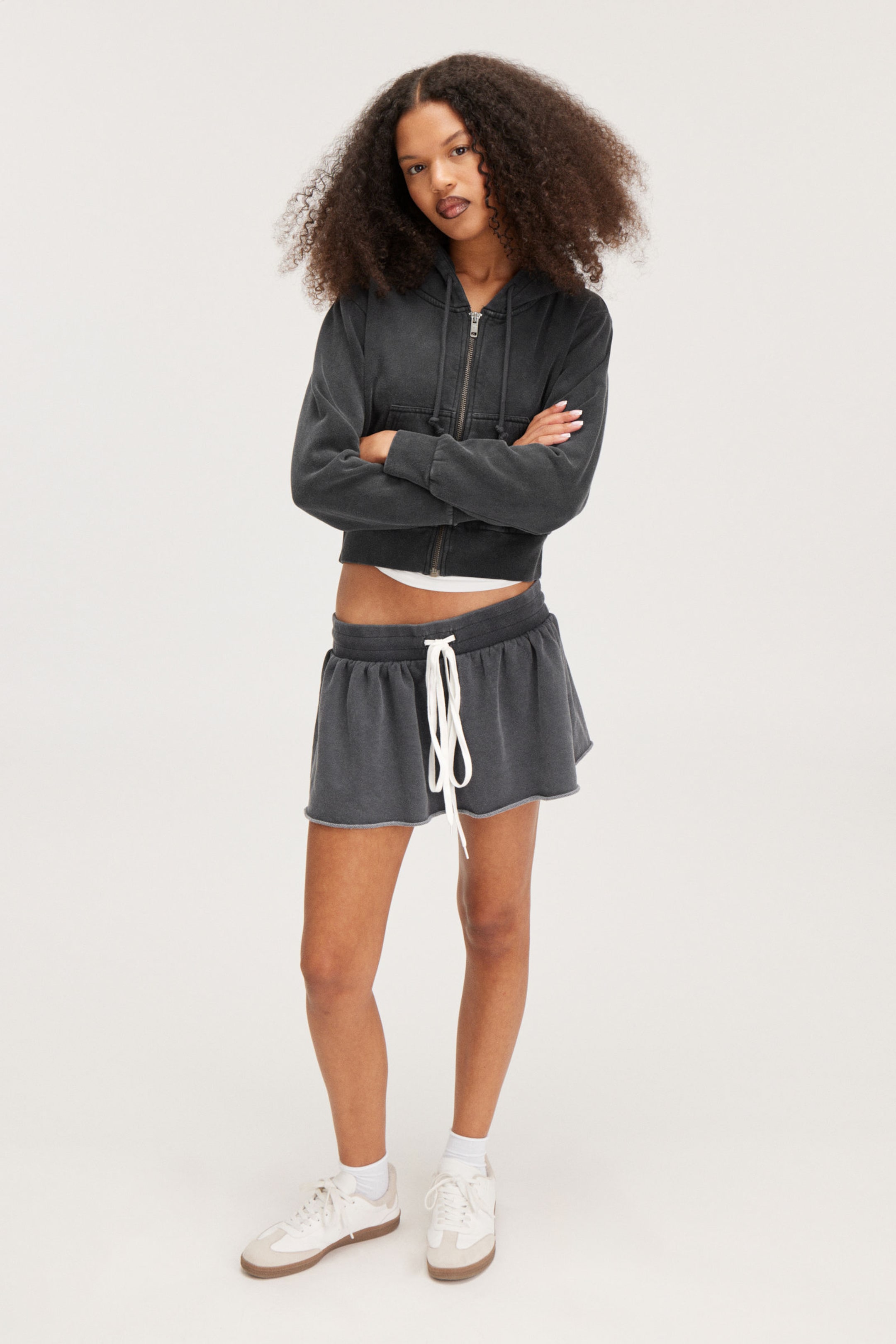Black - Cropped Zip Hoodie - 1
