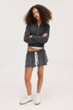 Black - Cropped Zip Hoodie - 1