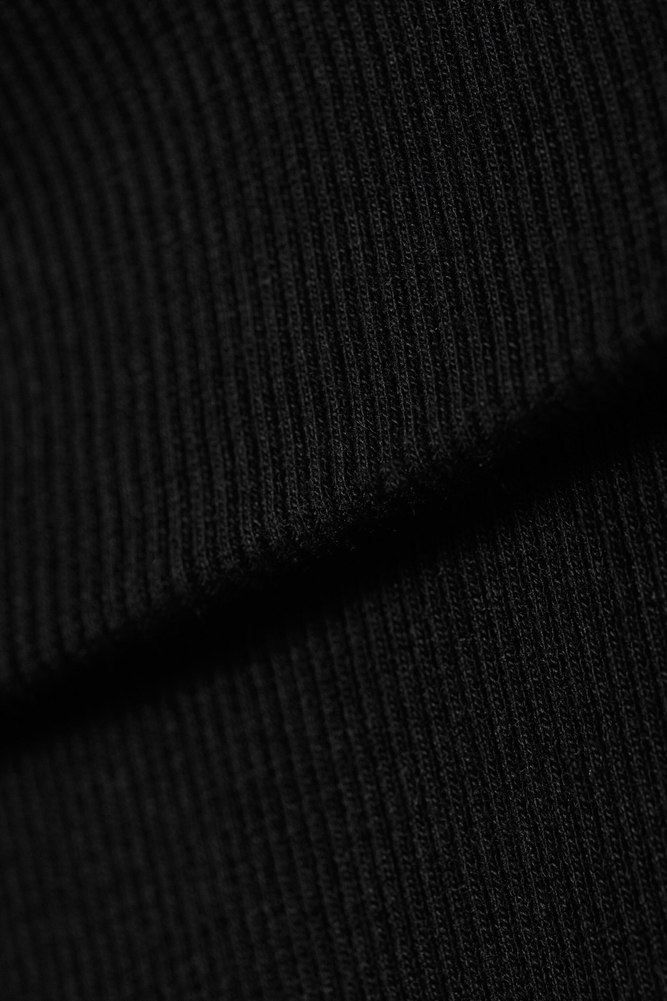 Black - Ribbed Fold-over Waist Flared Trousers - 4