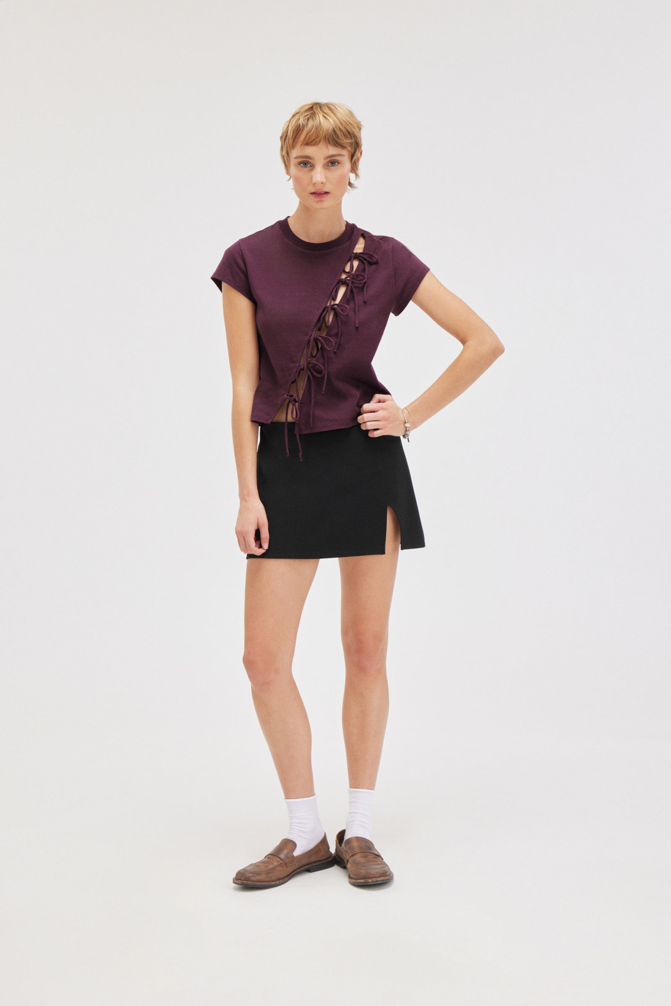Black - Mini Pull-on Skirt - 1