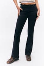 Black - Frayed Low Waist Twill Trousers - 1