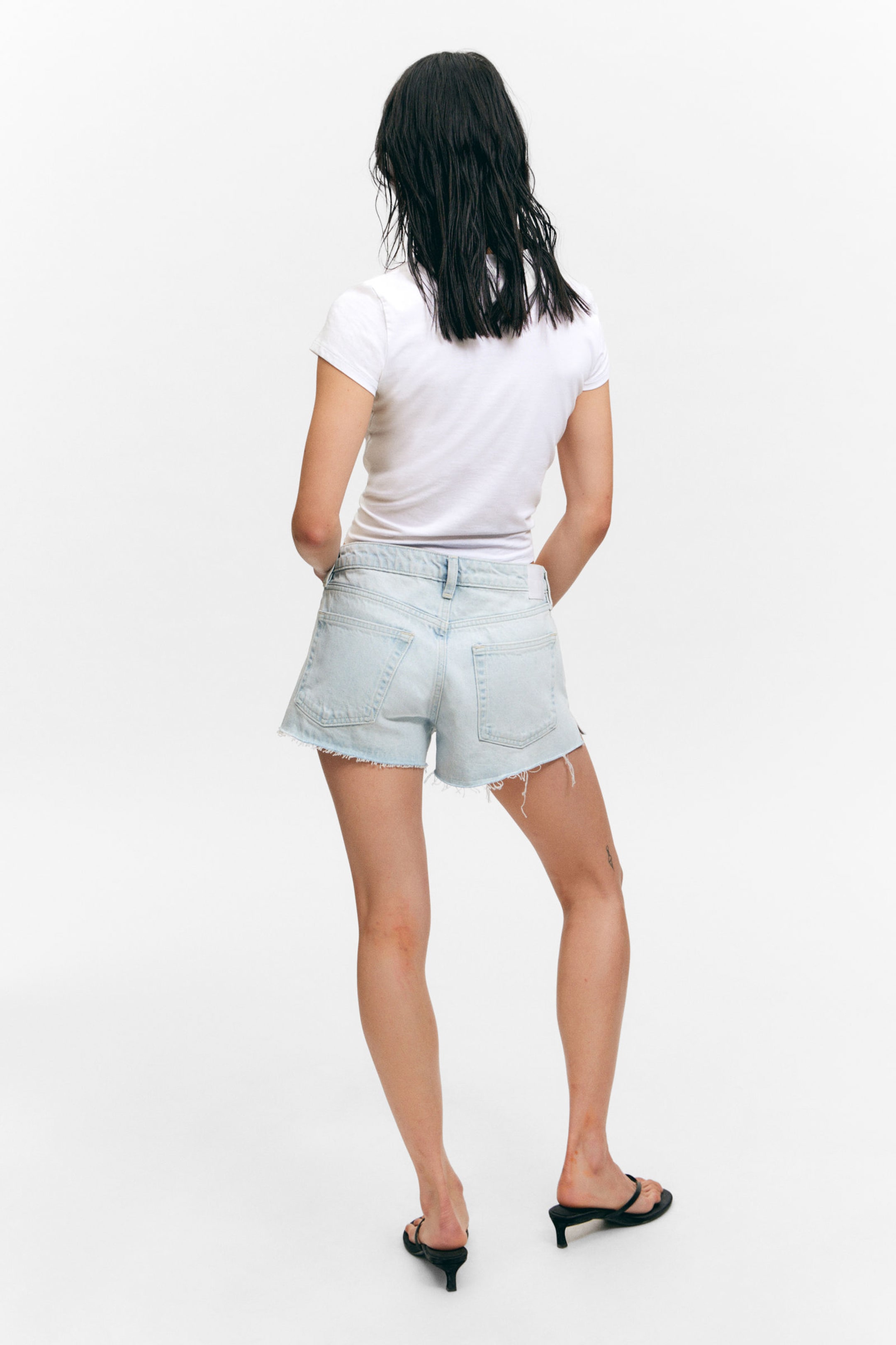 Fluid Blue - Light Blue - Low Rise Raw Hem Mini Denim Shorts - 3
