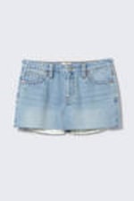 Fresh Blue - Light Blue - Low Rise Raw Hem Mini Denim Skirt - 4