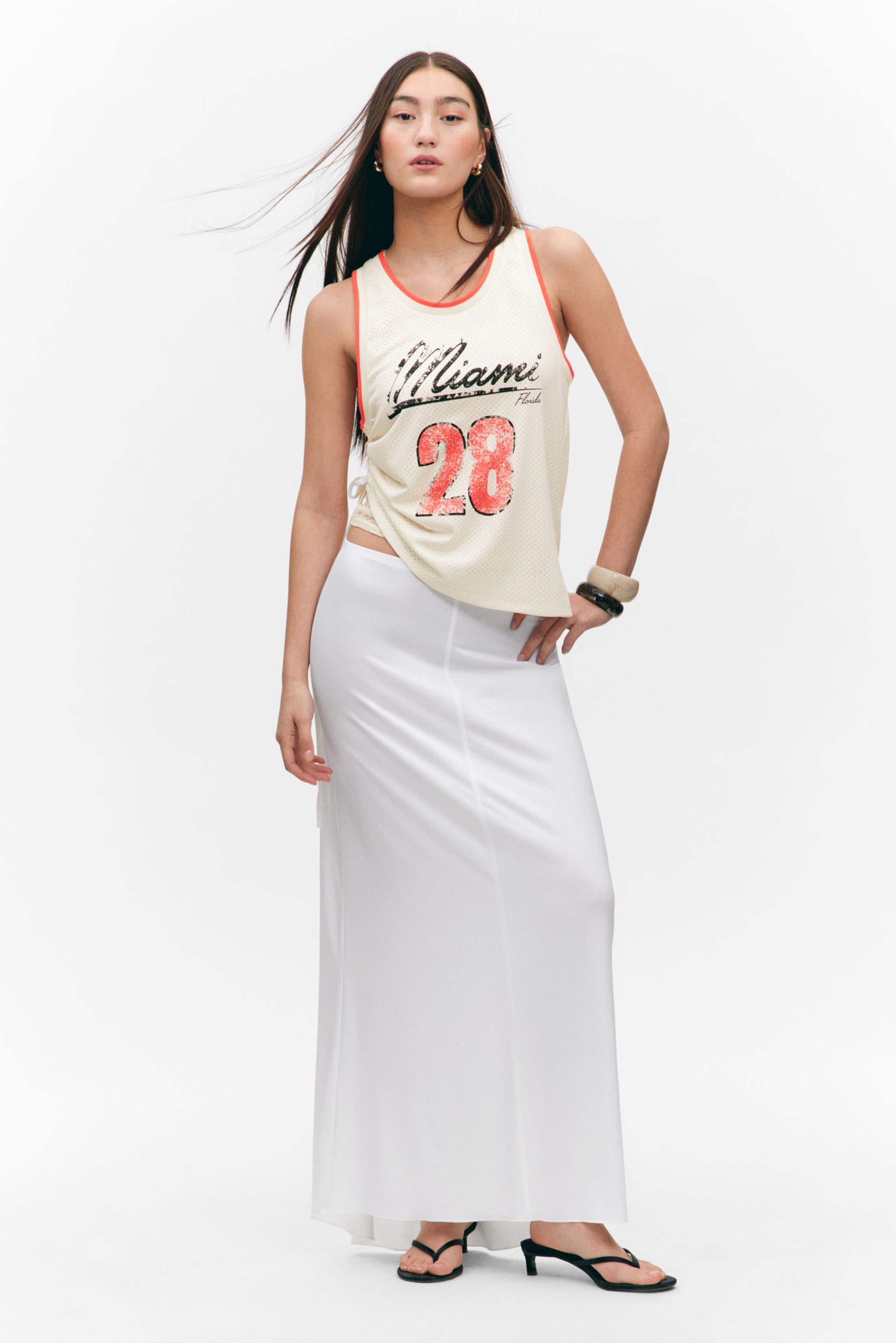 #FFFFFF - Flowy High-Low Maxi Skirt - 1