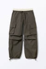 Dark Grey - Loose Nylon Cargo Trousers - 3