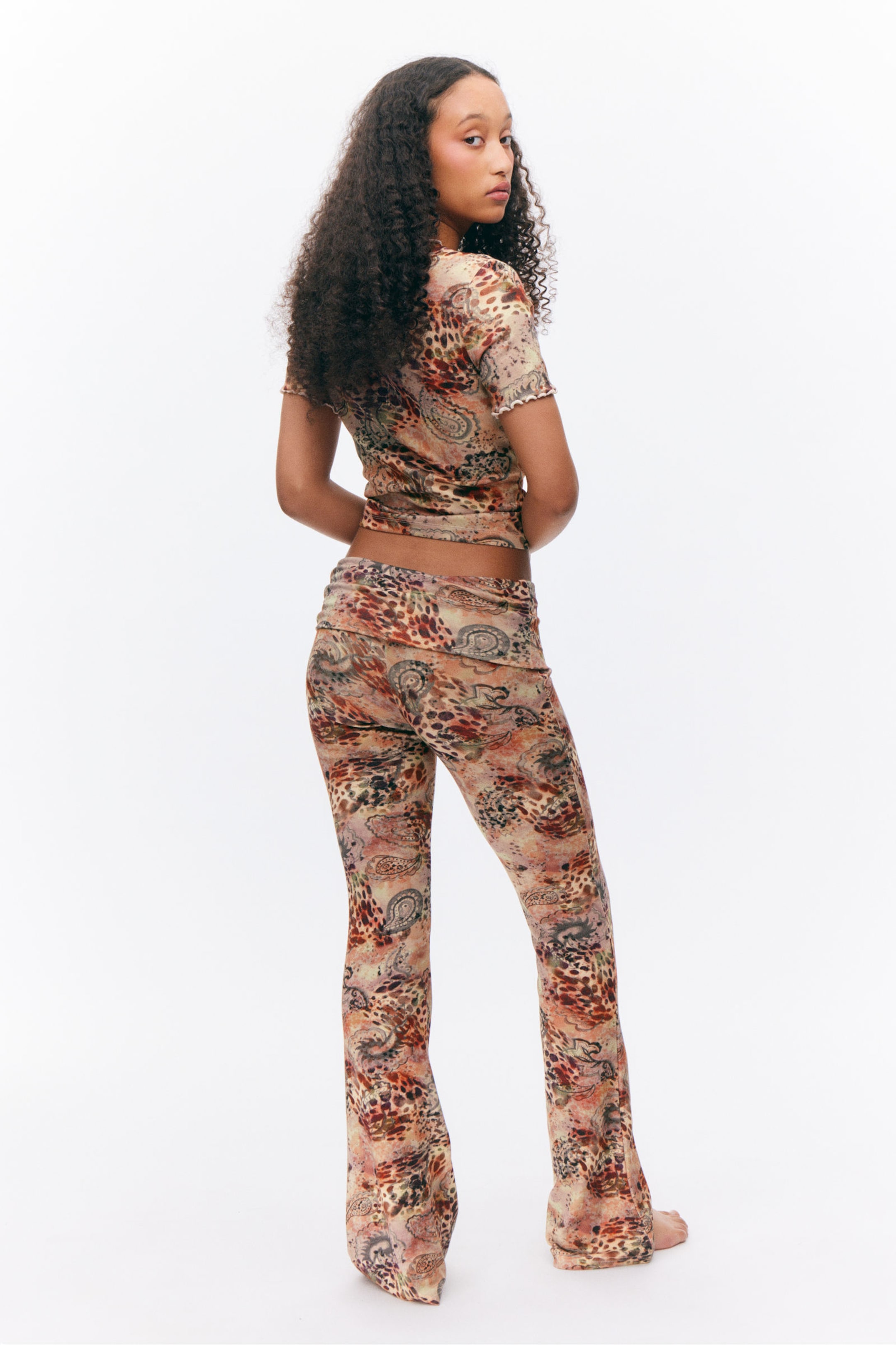 Pink - Leopard-Paisley Pattern - Soft Printed Short-Sleeved T-shirt - 2