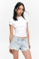 Fluid Blue - Light Blue - Low Rise Raw Hem Mini Denim Shorts - 2
