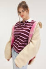 Dusty White - Pink Lining - Loose Fleece Zip Jacket - 1