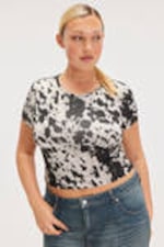 Dusty White - Cow Print - Cropped t-shirt - 0