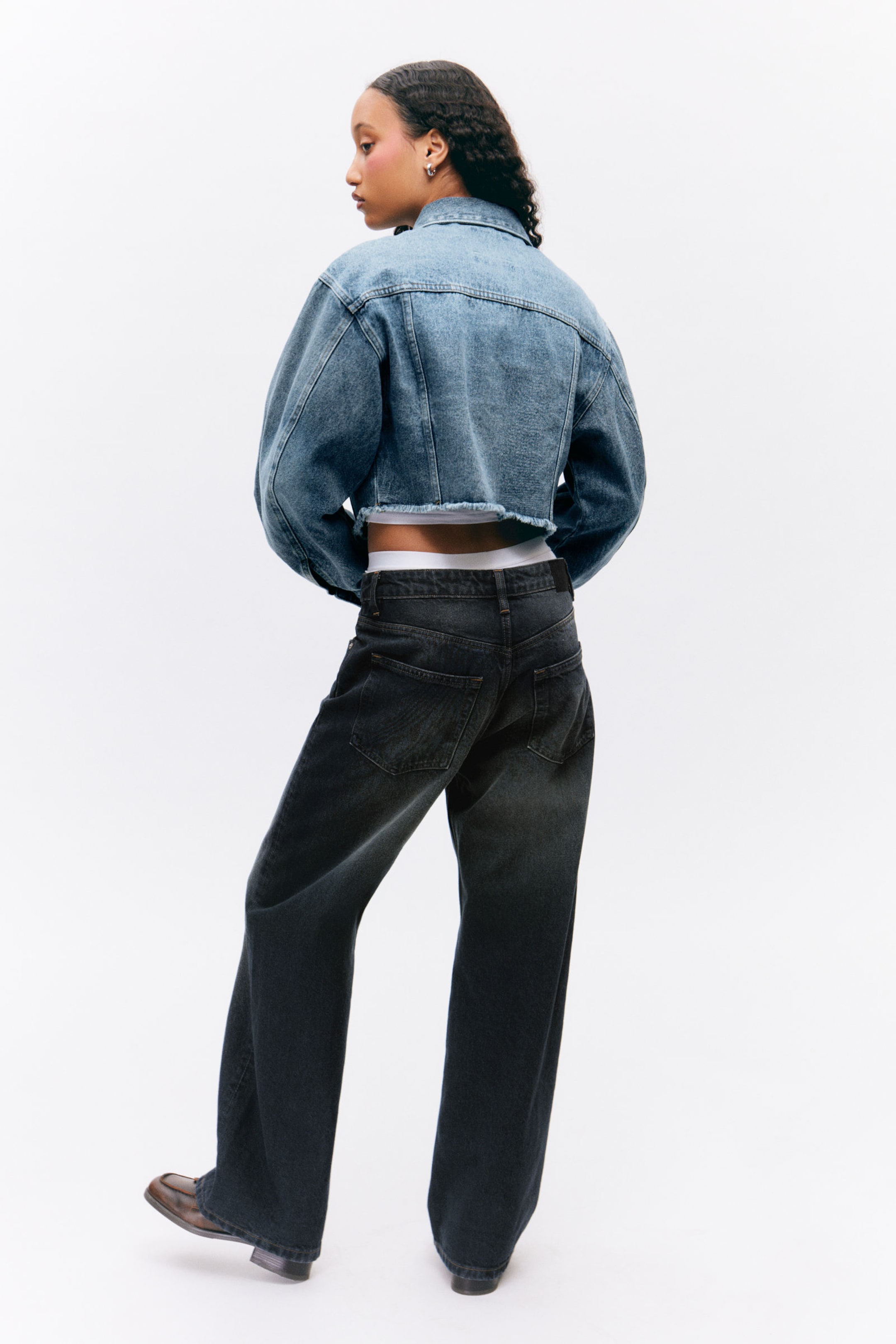 Starling Blue - Cropped Oversized Barrel-Sleeved Denim Jacket - 3