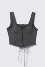 Dark Grey - Frilled Lace-Up Corset Top - 4