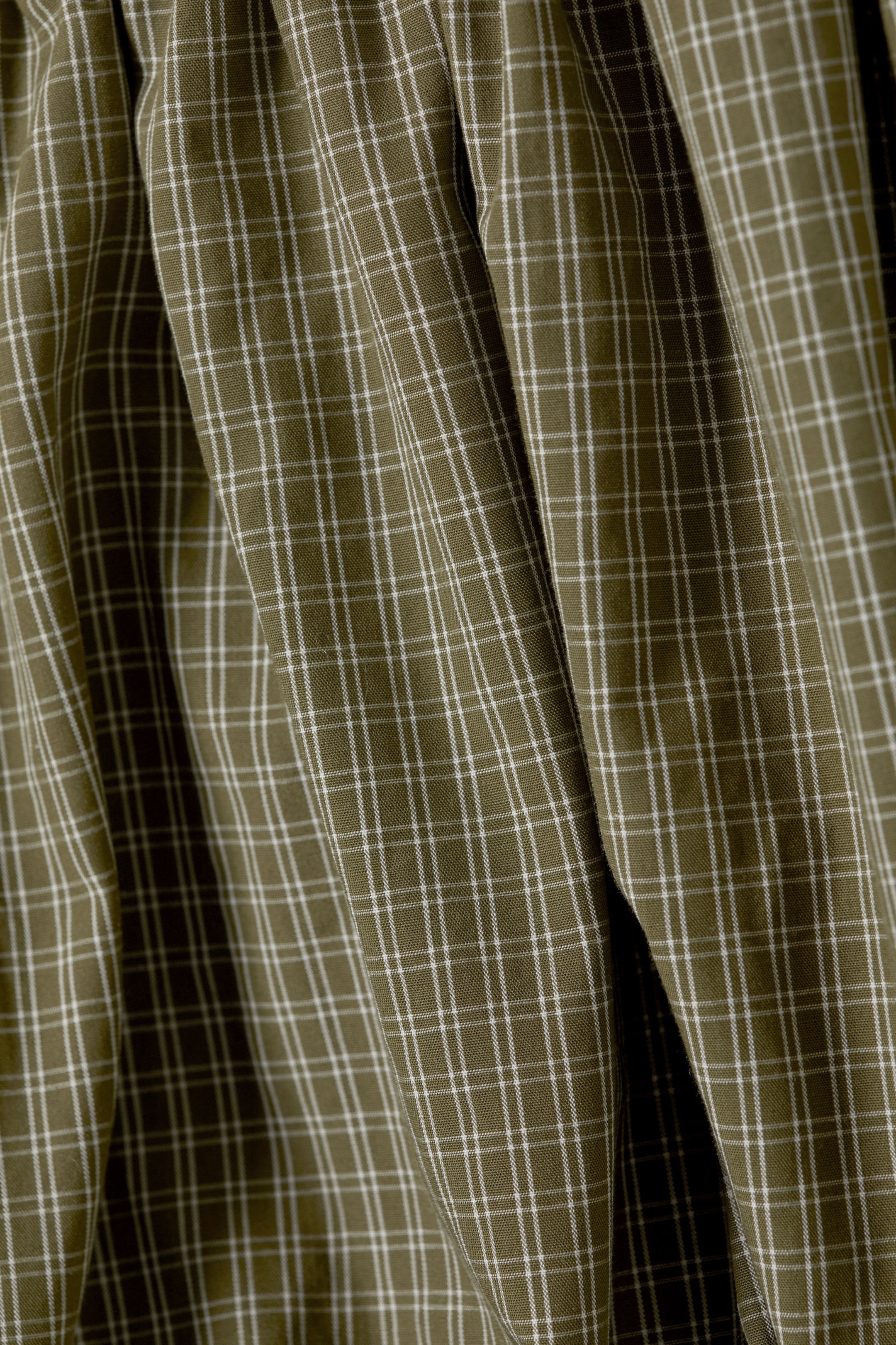 Checked Khaki Green - Balloon Mini Cotton Skirt - 4