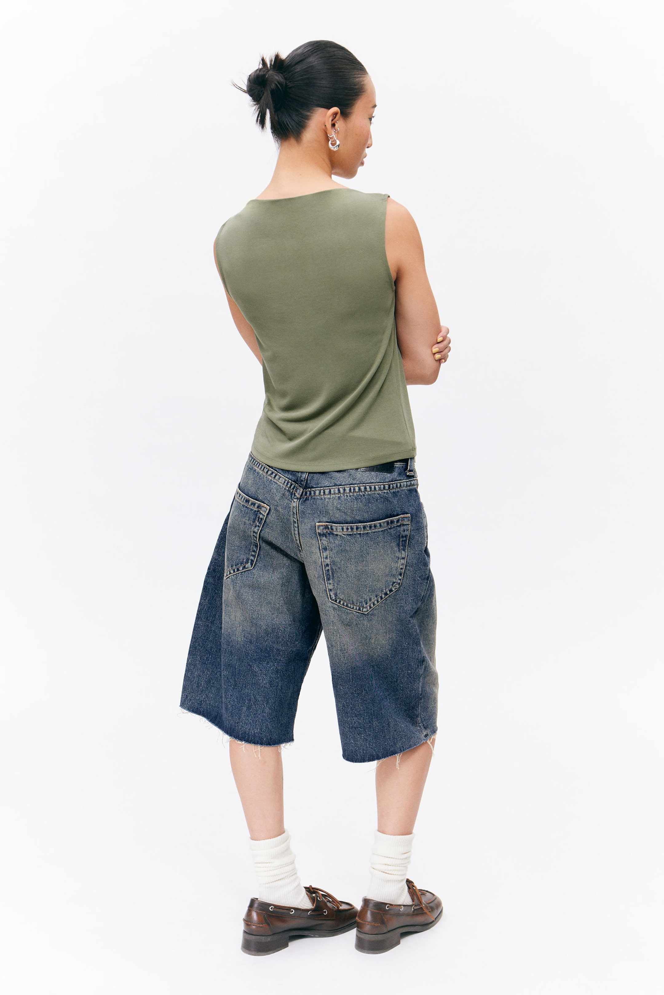 Khaki Green - Super soft sleeveless boatneck top - 2