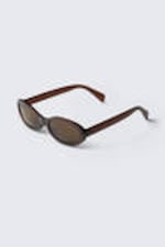 Dark Brown - Brown Lenses - Slim Oval Tinted Sunglasses - 3