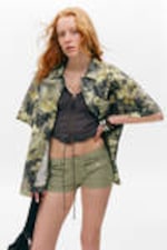 Dark Grey - Dirty Floral - Oversized Short-Sleeved Cotton Poplin Shirt - 1