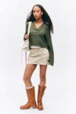 Dark Khaki Green - Loose Open-Knit Sweater - 0