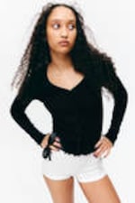 Black - Ribbed Long-Sleeved Pyjama Cardigan - 1