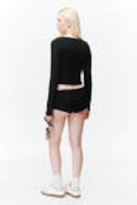 Black - Ribbed Mini Henley Top - 2
