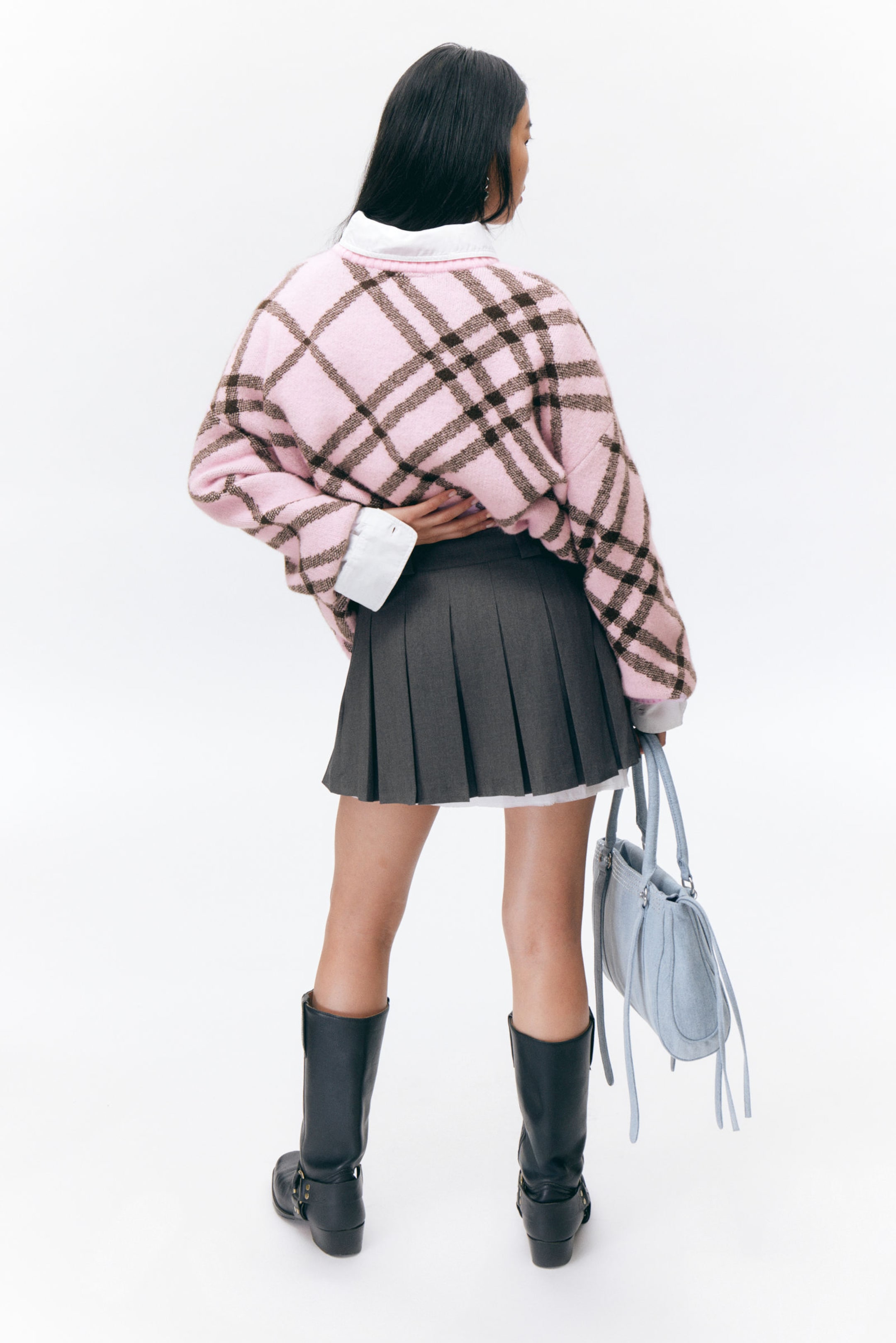 Dark Grey - Low Pleated Mini Skirt - 3