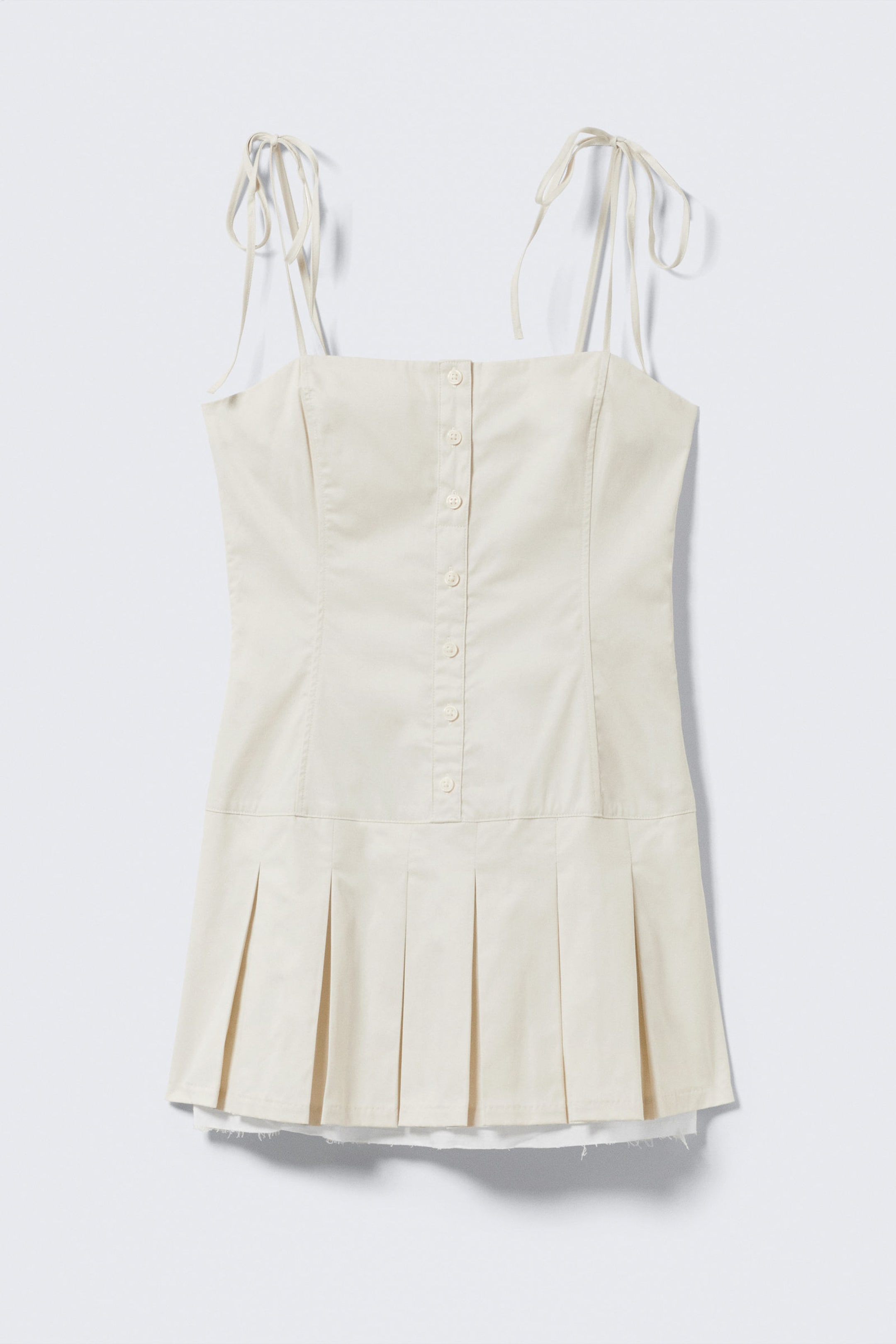 #DBD5C3 - Pleated Tie-Strap Mini Twill Dress - 1