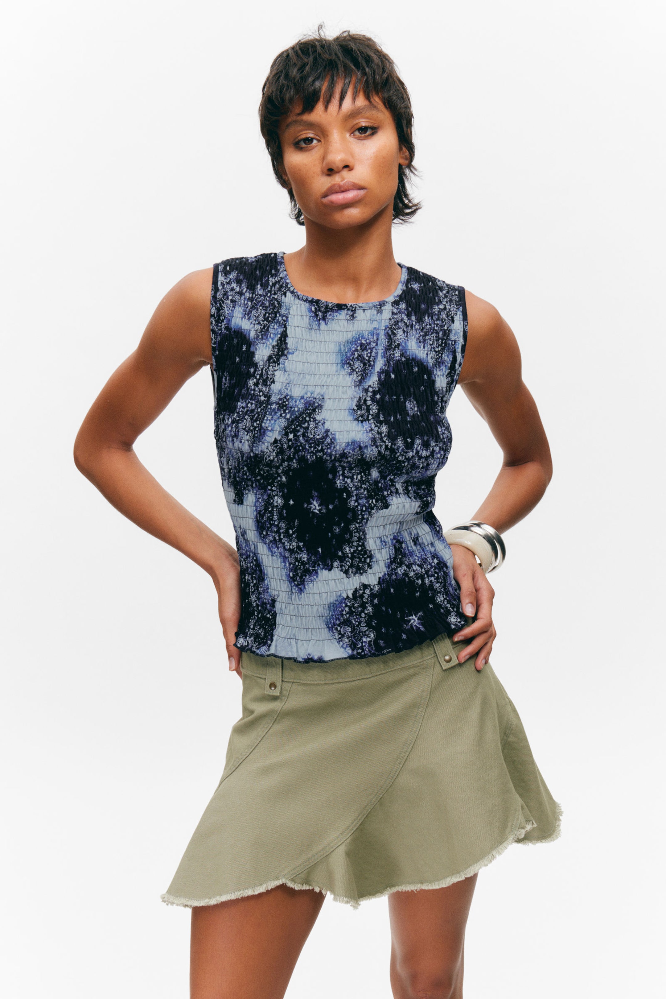 #4C5164 - Smocked Slim-Fit Tank Top - 1