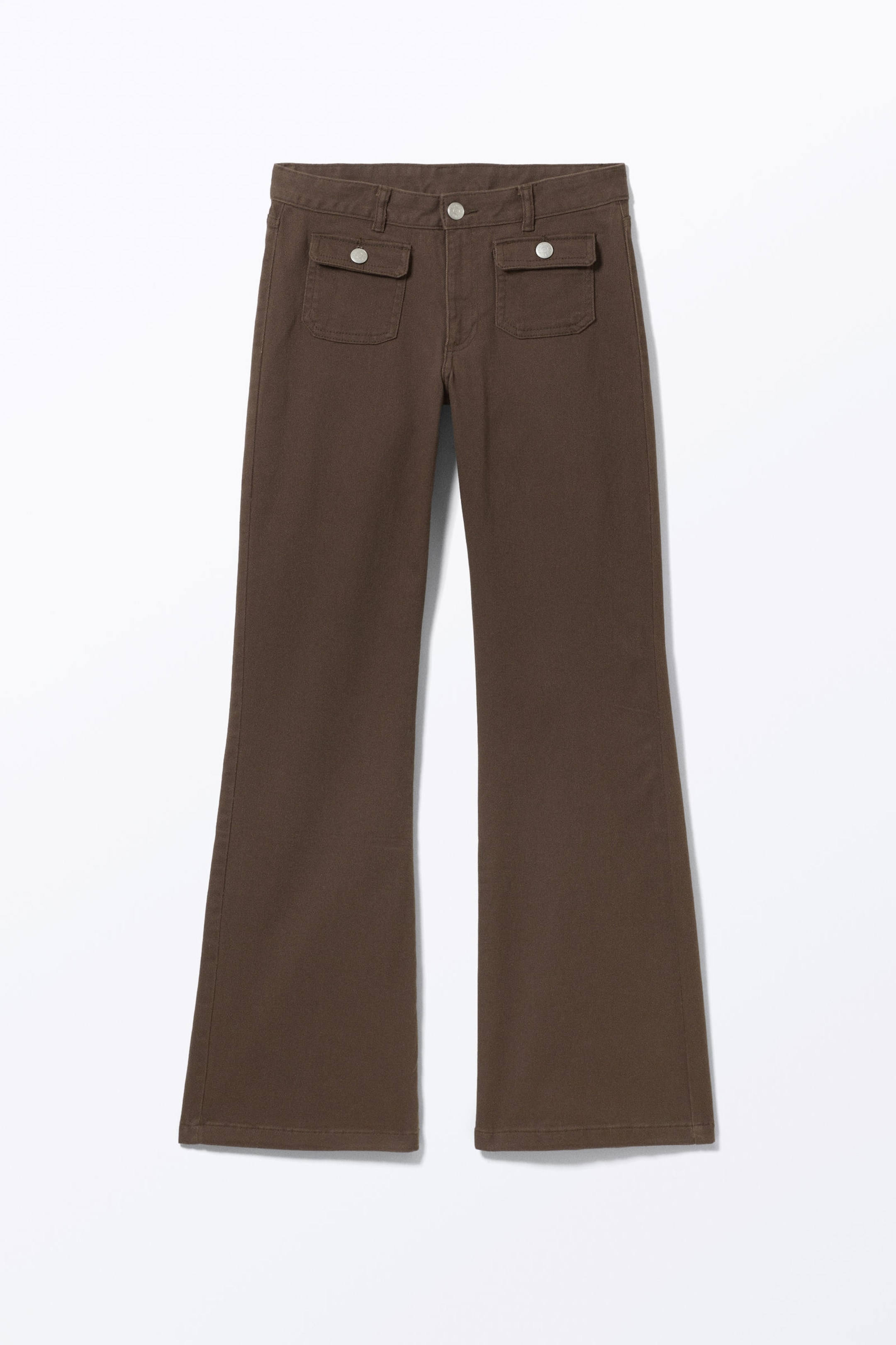 Dark Brown - Low Waisted Bootcut Twill Trousers - 3
