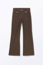 Dark Brown - Low Waisted Bootcut Twill Trousers - 3