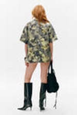 Dark Grey - Dirty Floral - Oversized Short-Sleeved Cotton Poplin Shirt - 3