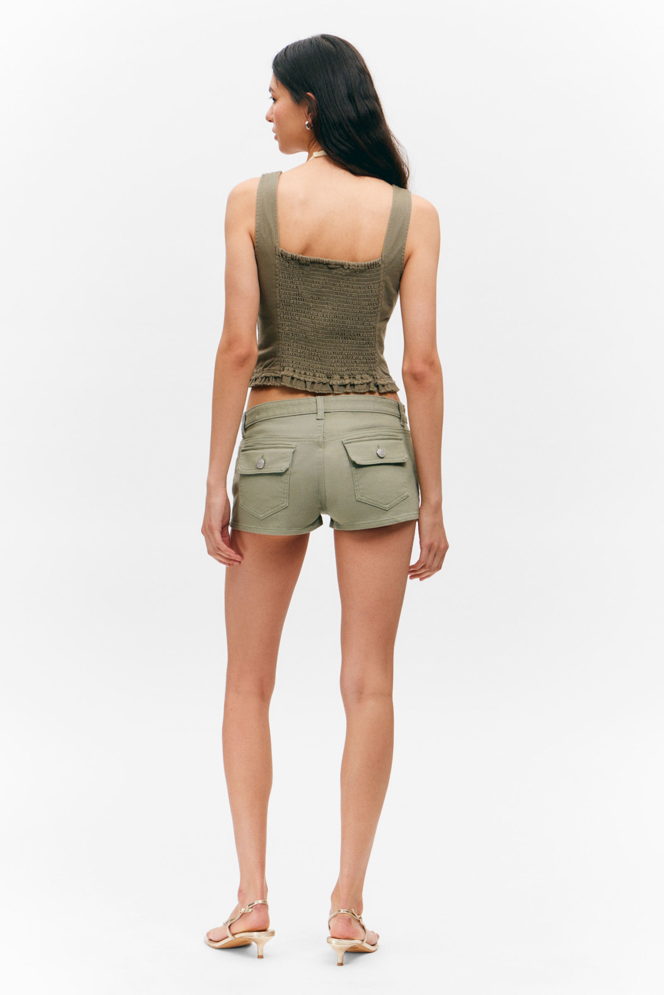 Light Khaki Green - Utility Pocket Mini Shorts - 2