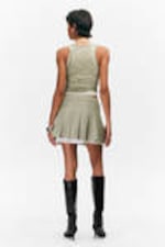 Khaki Green - Mid-Rise Pleated Mini Twill Skirt - 3